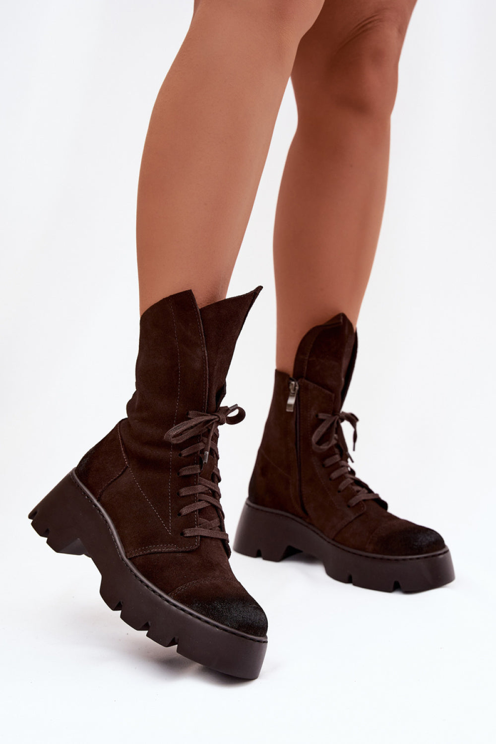 Step In Style Zazoo Chocolate Suede Platform Ankle Boots