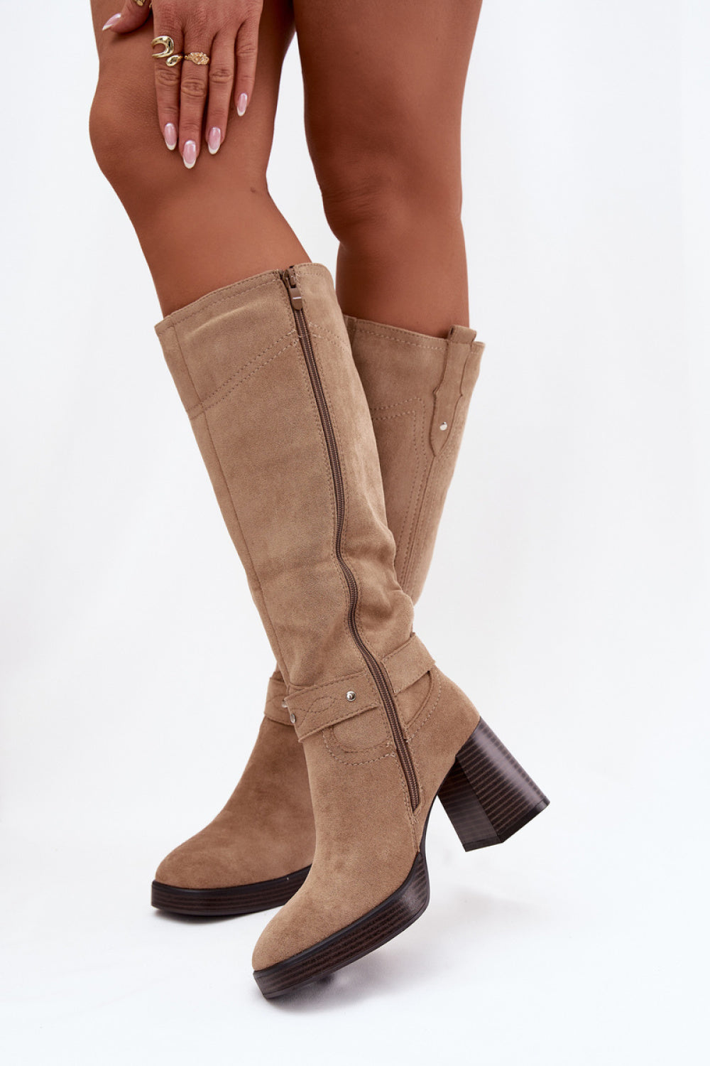 Step In Style Alessara Beige Faux Suede Block Heel Heeled Ankle Boots - view 3
