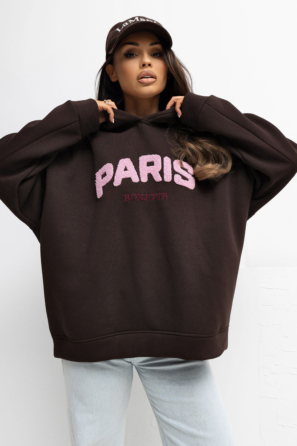 Rue Paris Dark Brown Loose Fit Hooded Long Sleeve Sweatshirt