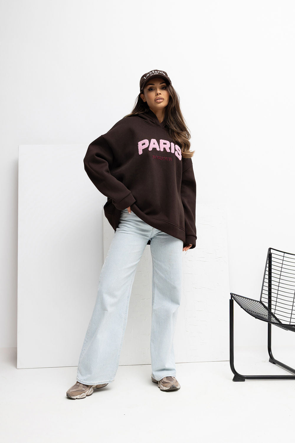 Rue Paris Dark Brown Loose Fit Hooded Long Sleeve Sweatshirt - view 2