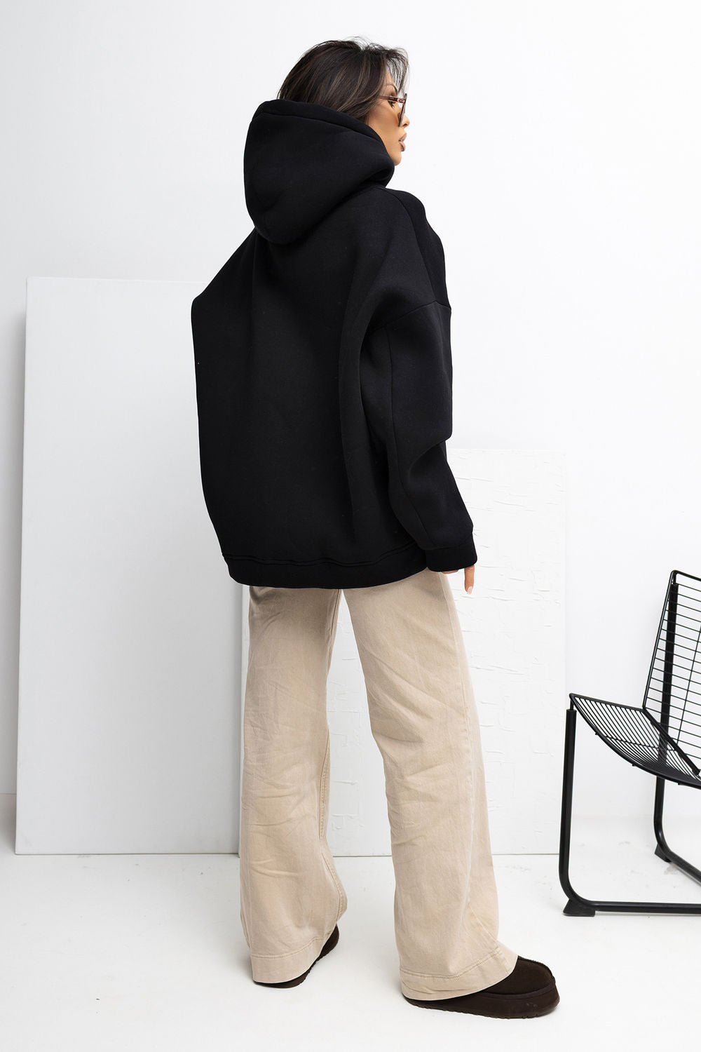 Rue Paris Black Hooded Long Sleeve Cotton Sweatshirt - view 3