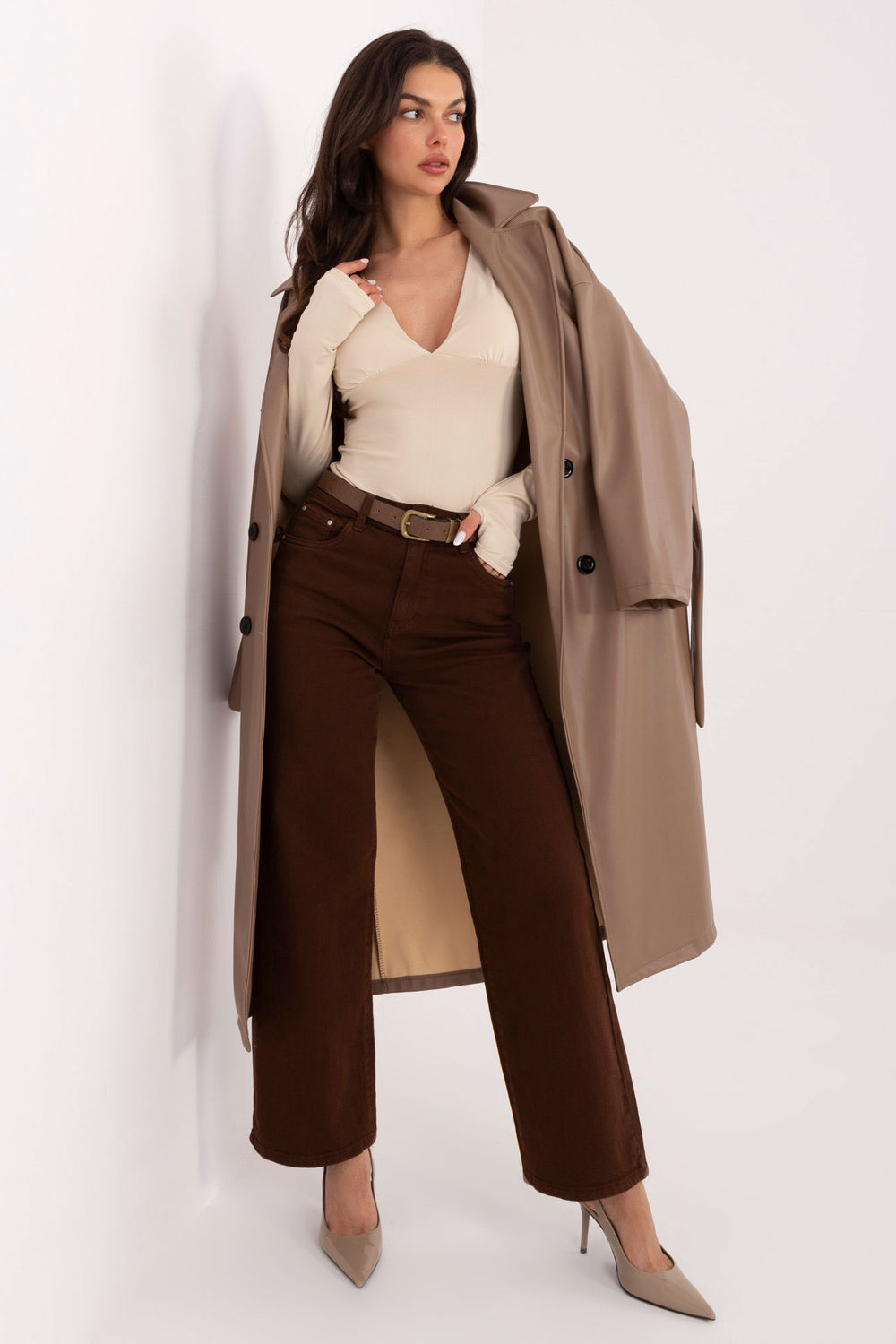 Italy Moda Beige Bodycon V-Neck Blouse - view 3