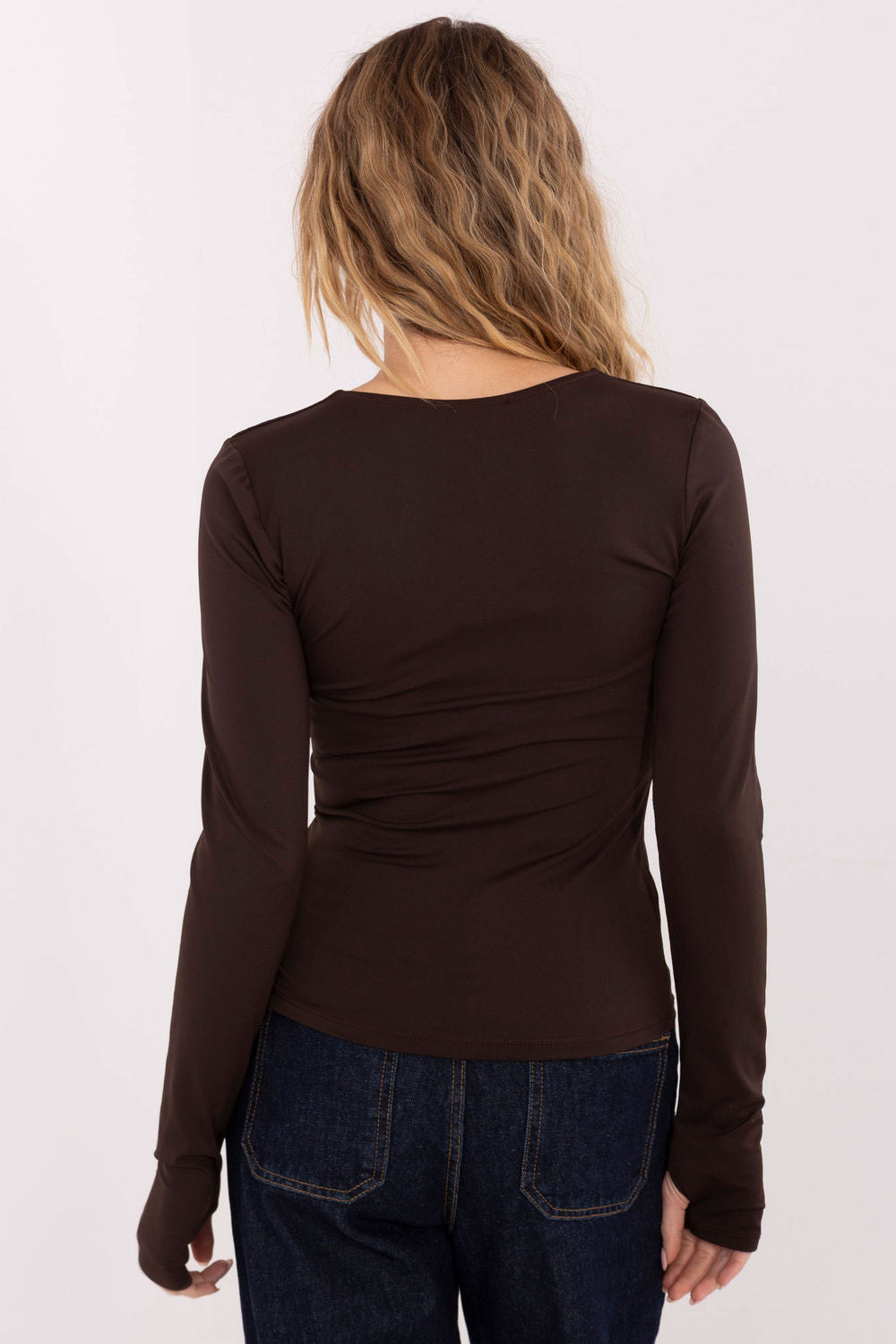 Italy Moda Brown Bodycon Long Sleeve Blouse - view 3