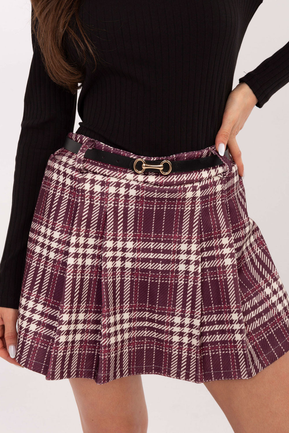 Italy Moda Burgundy Polyester Pleated High Waisted Skort - view 4