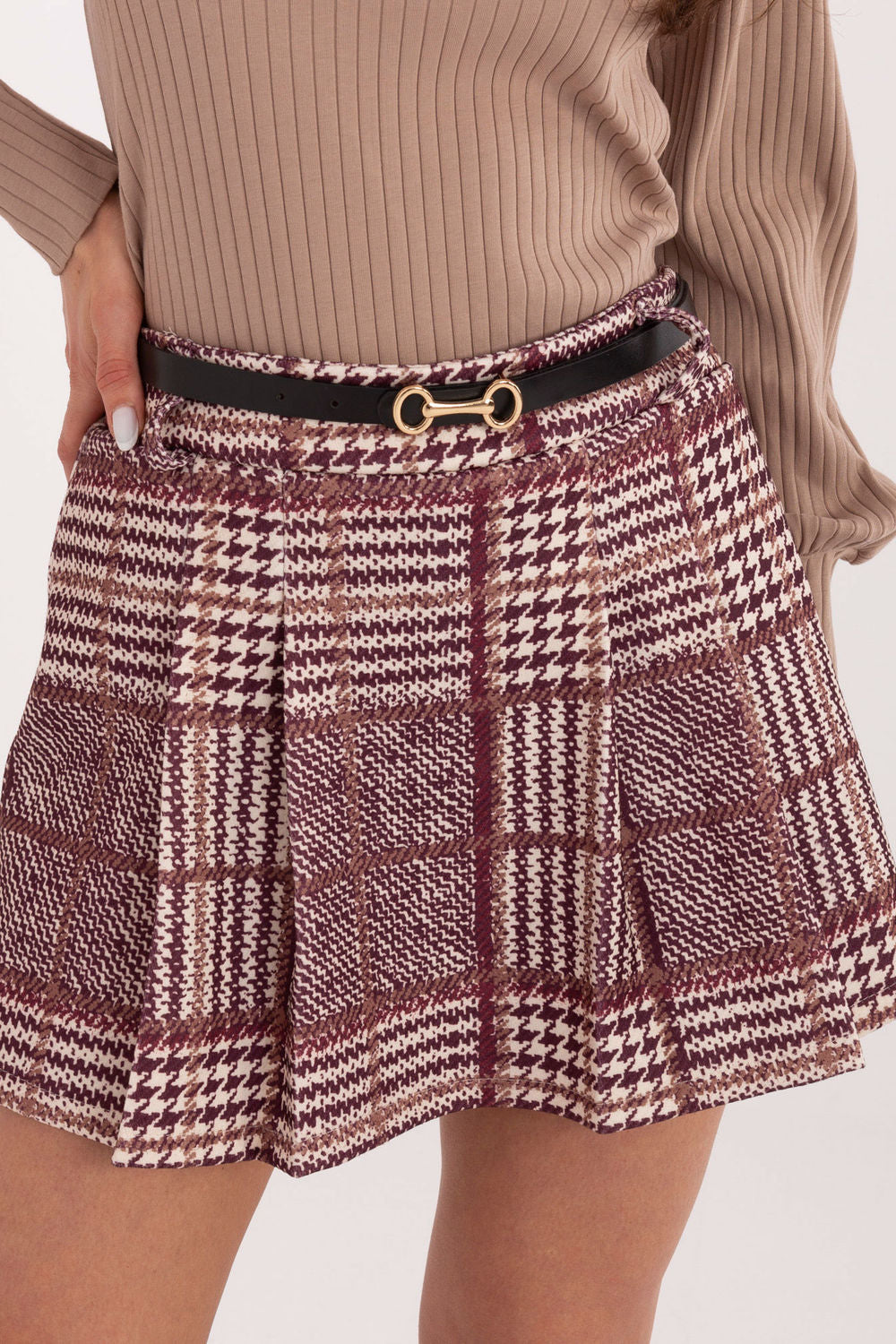 Italy Moda Burgundy Pleated High Waisted Skort - view 4