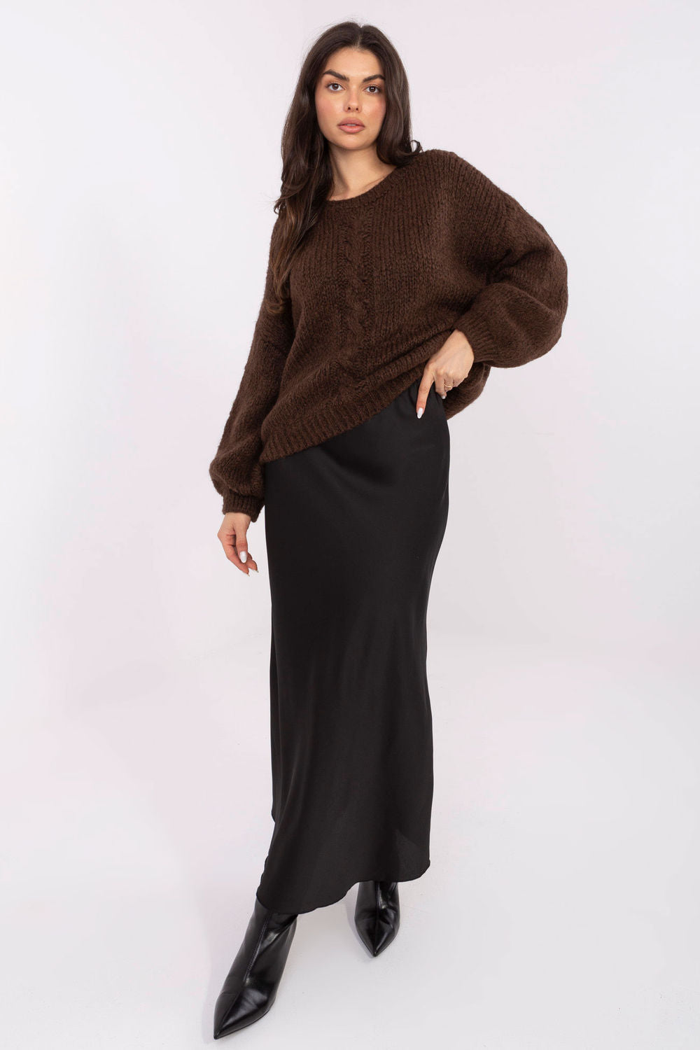 Italy Moda Dark Brown Round Neck Puff Sleeve Jumper - view 2