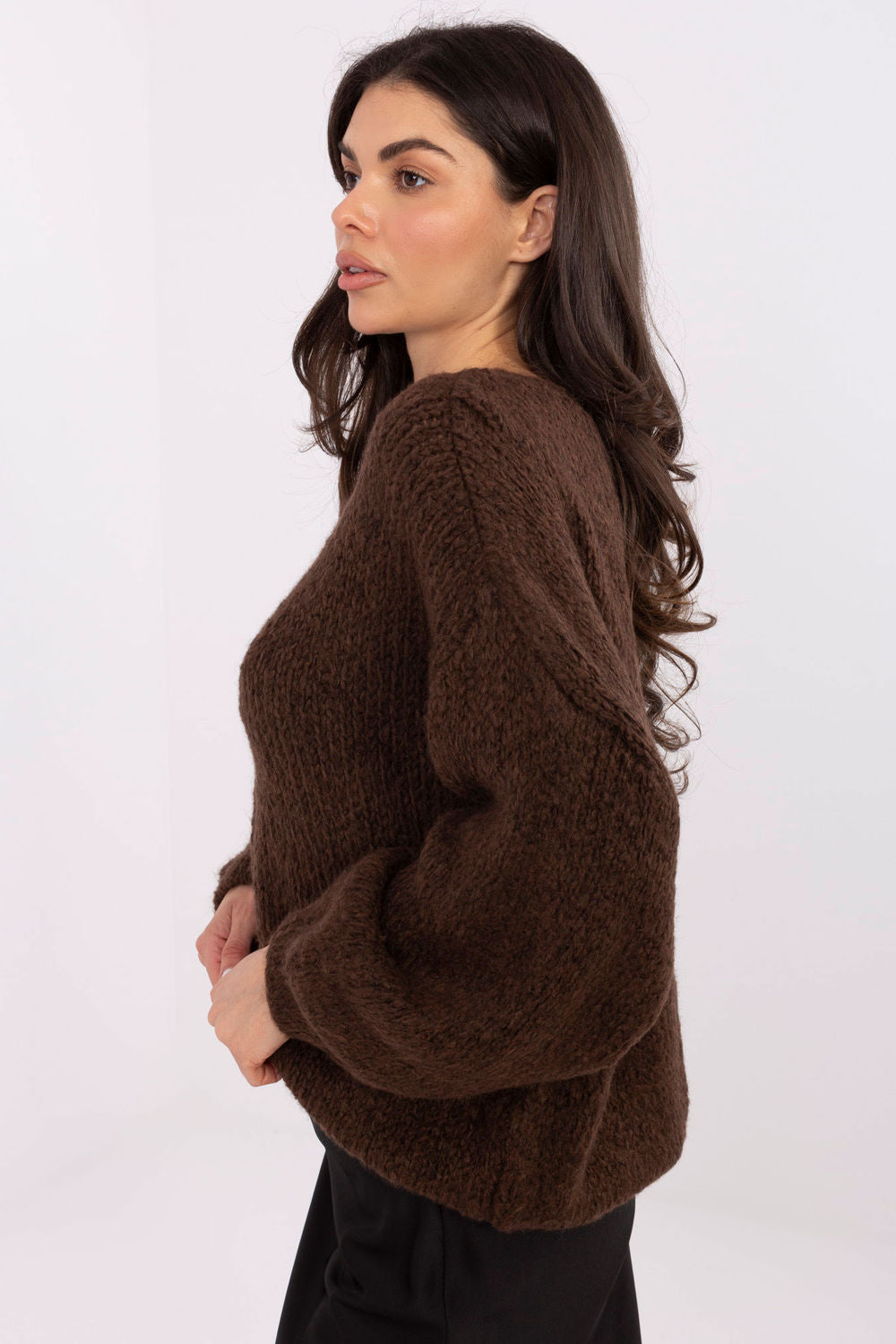 Italy Moda Dark Brown Round Neck Puff Sleeve Jumper - view 3