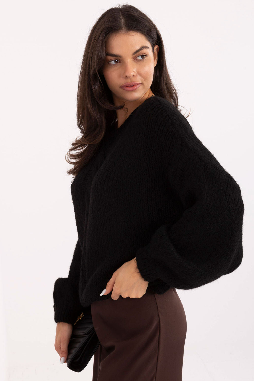 Italy Moda Black Puff Sleeve Jumper - view 2