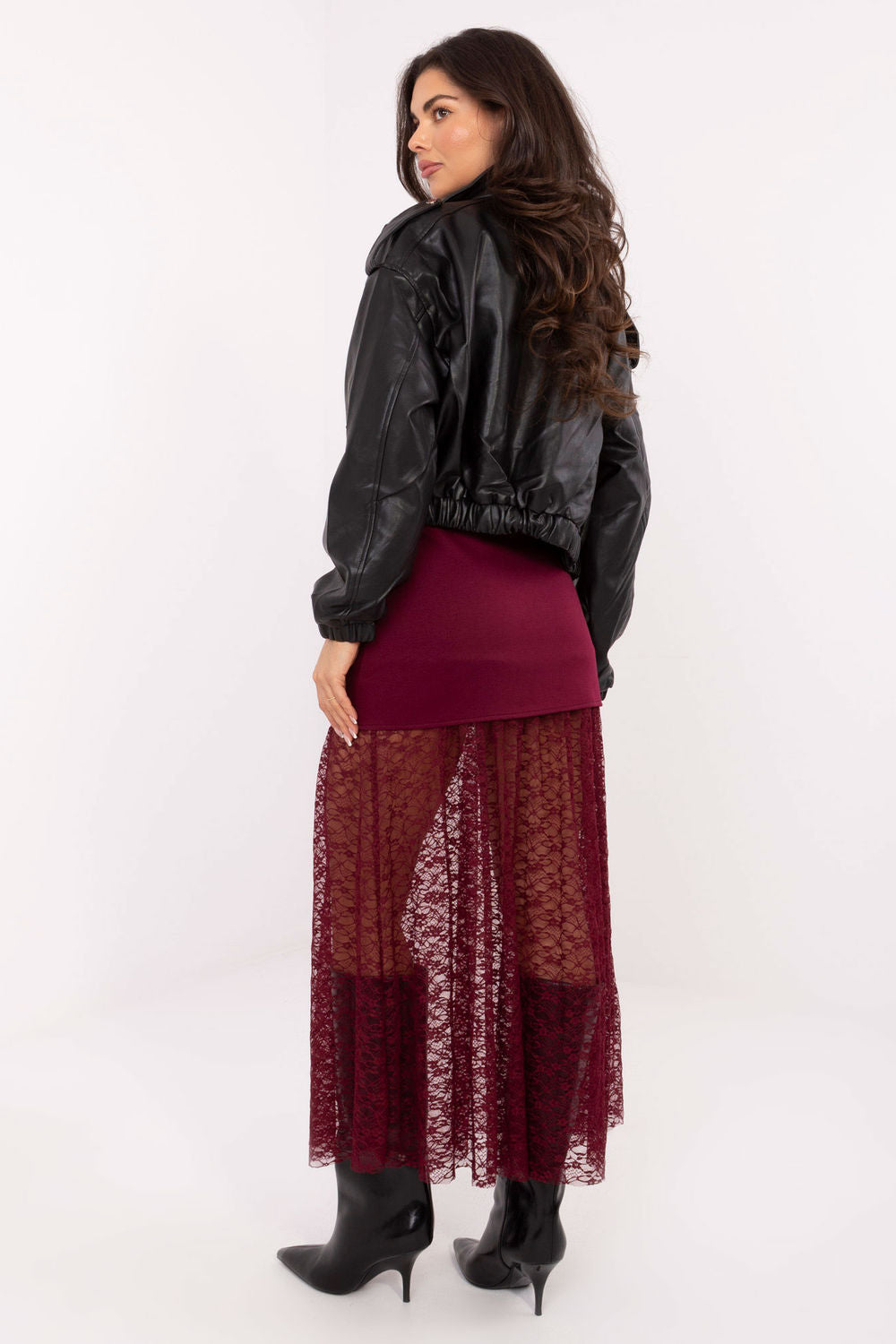 Italy Moda Burgundy Midi Lace Skirt - view 3