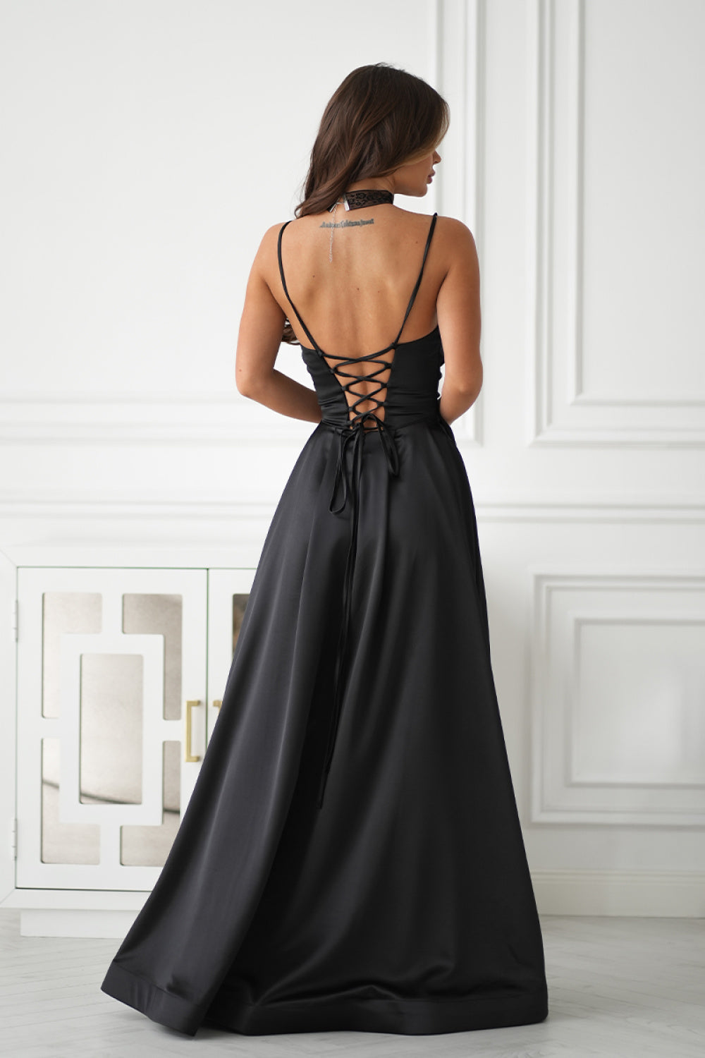 Bicotone Black Polyester Satin Maxi Dress - view 3