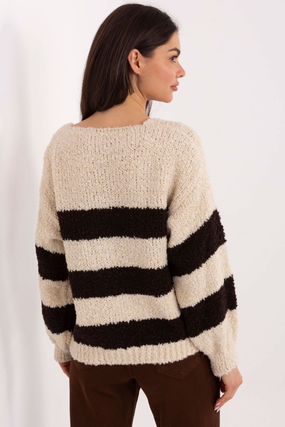 Italy Moda Beige Striped Oversized Jumper - view 4
