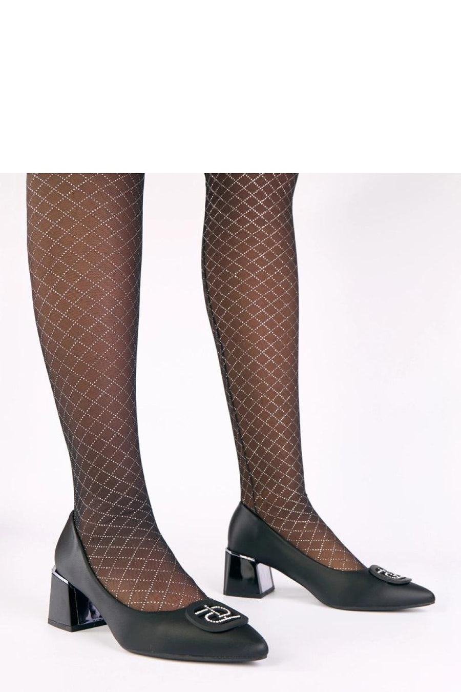 Solea Merla Black Faux Leather Block Heel Court Shoes