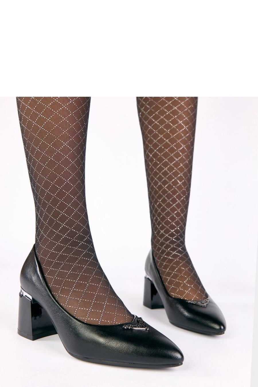 Solea Weida Black Faux Leather Block Heel Court Shoes