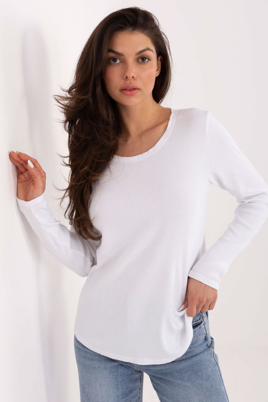 Factory Price White Round Neck Long Sleeve Cotton Blouse