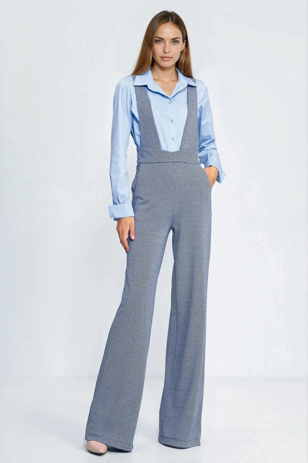 Nife Navy Viscose Wide Leg Jumpsuit