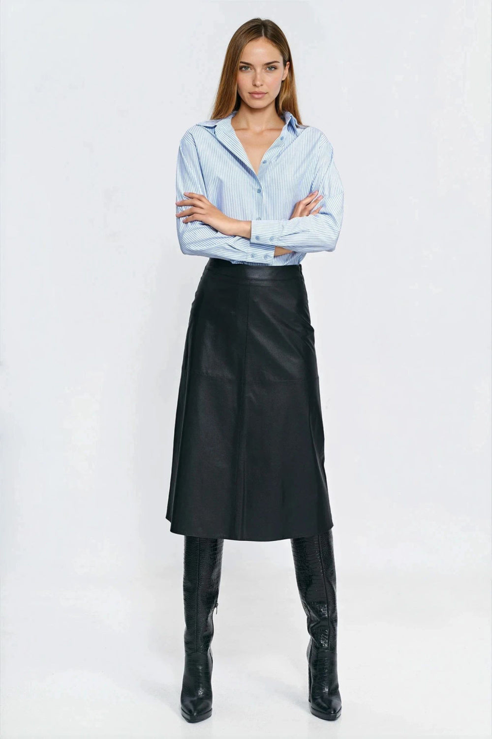 Nife Blue Striped Cotton Long Sleeve Top - view 2