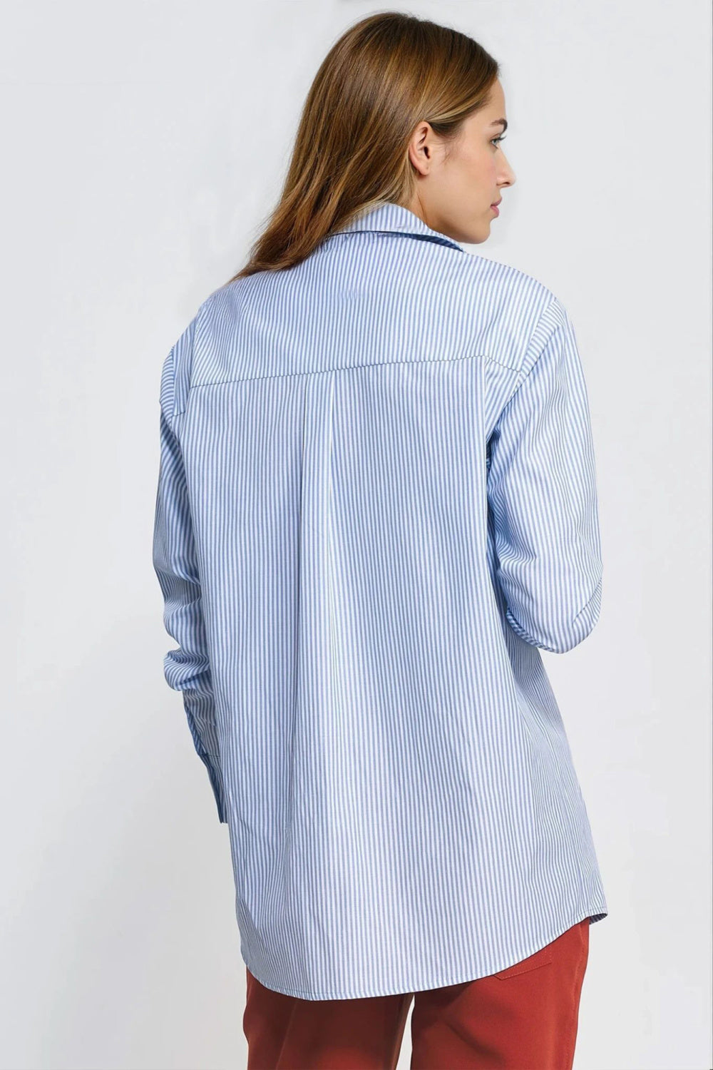 Nife Blue Striped Cotton Long Sleeve Top - view 3