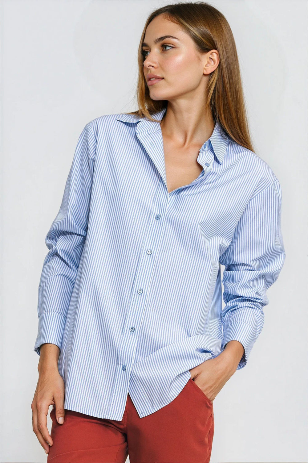 Nife Blue Striped Cotton Long Sleeve Top - view 4