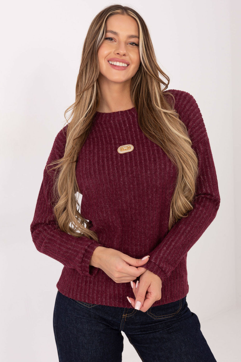 Relevance Burgundy Long Sleeve Cotton Jumper