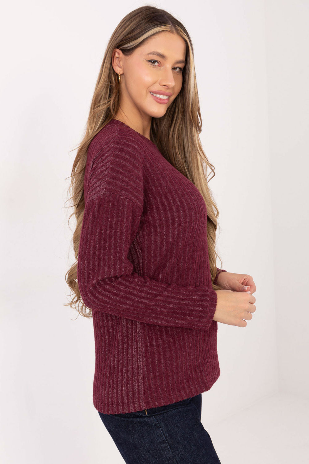 Relevance Burgundy Long Sleeve Cotton Jumper - view 2