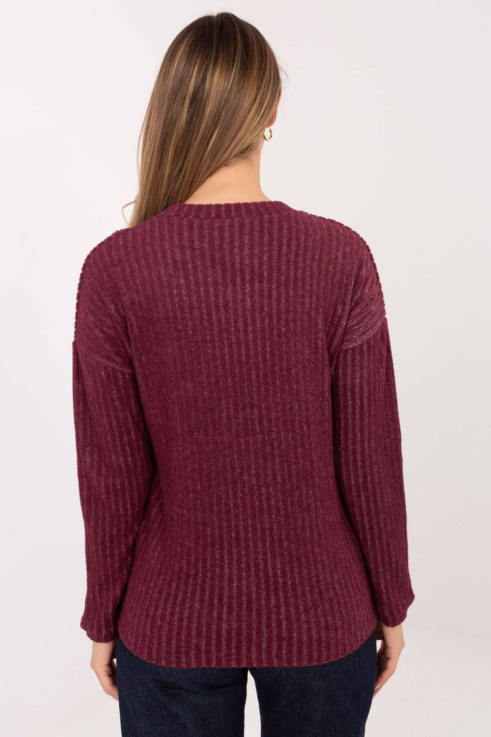 Relevance Burgundy Long Sleeve Cotton Jumper - view 3