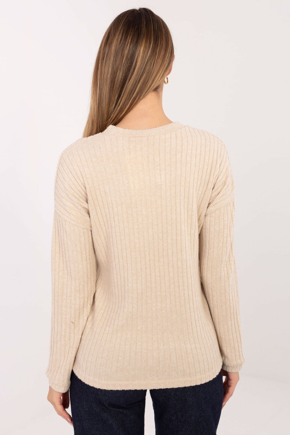 Relevance Beige Long Sleeve Cotton Jumper - view 3
