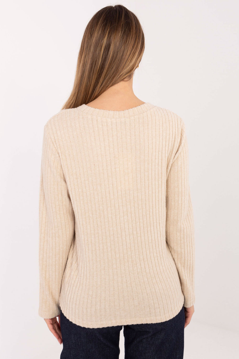 Relevance Beige V-Neck Long Sleeve Jumper - view 3