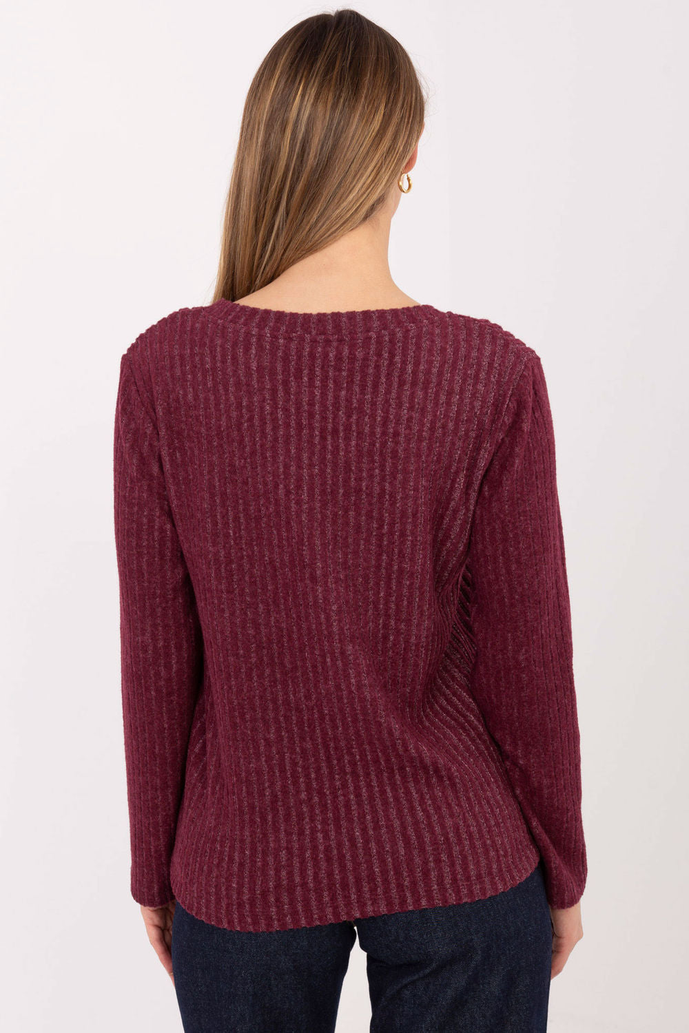 Relevance Burgundy V-Neck Long Sleeve Jumper - view 3