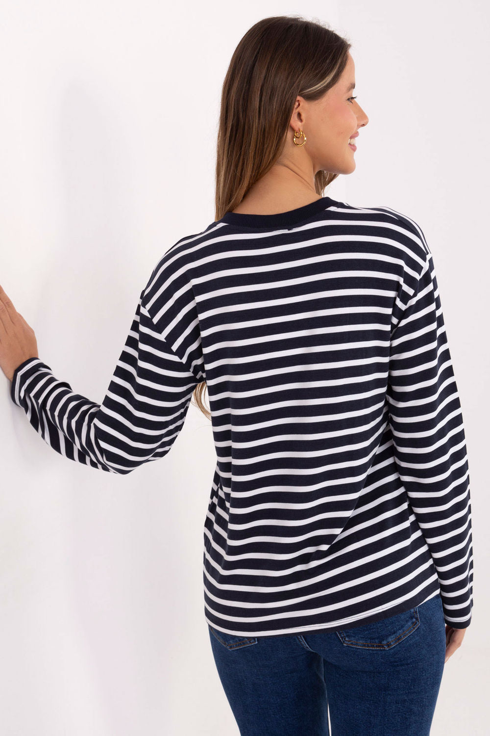 Relevance Navy Striped Long Sleeve Blouse - view 3