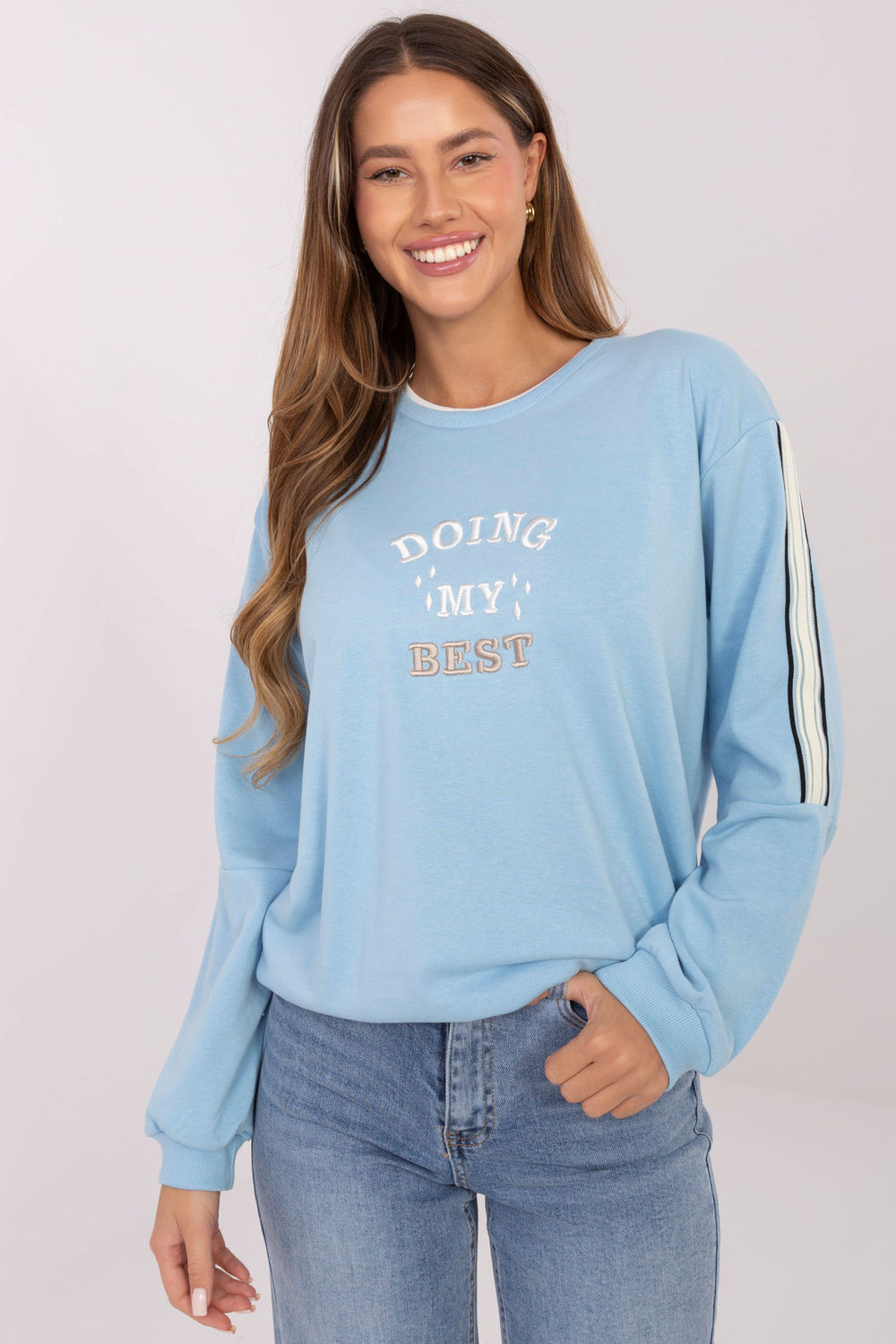 Relevance Light Blue Striped Oversized Sweatshirt