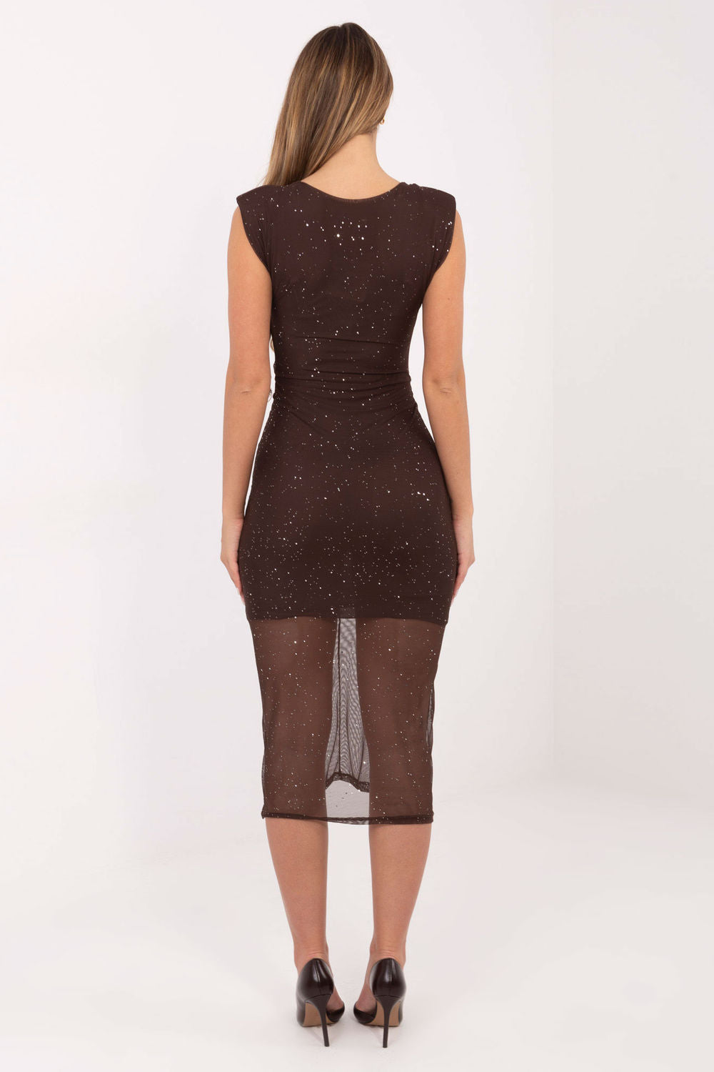 Italy Moda Brown Midi Mesh Evening Dress - view 3