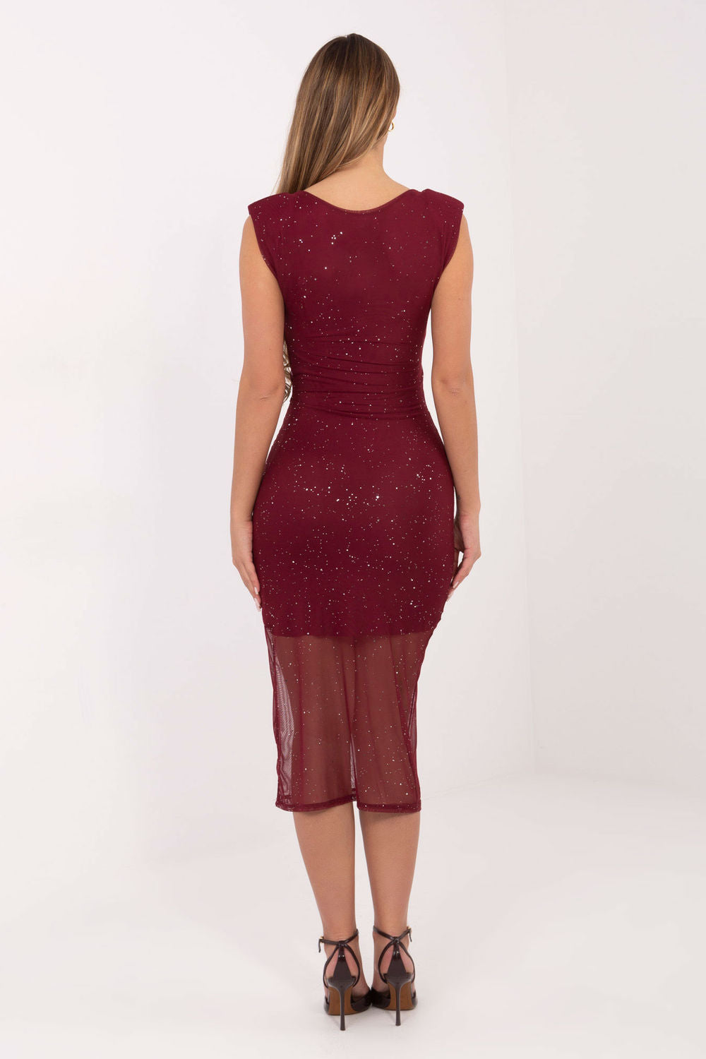 Italy Moda Burgundy Midi Mesh Evening Dress - view 3