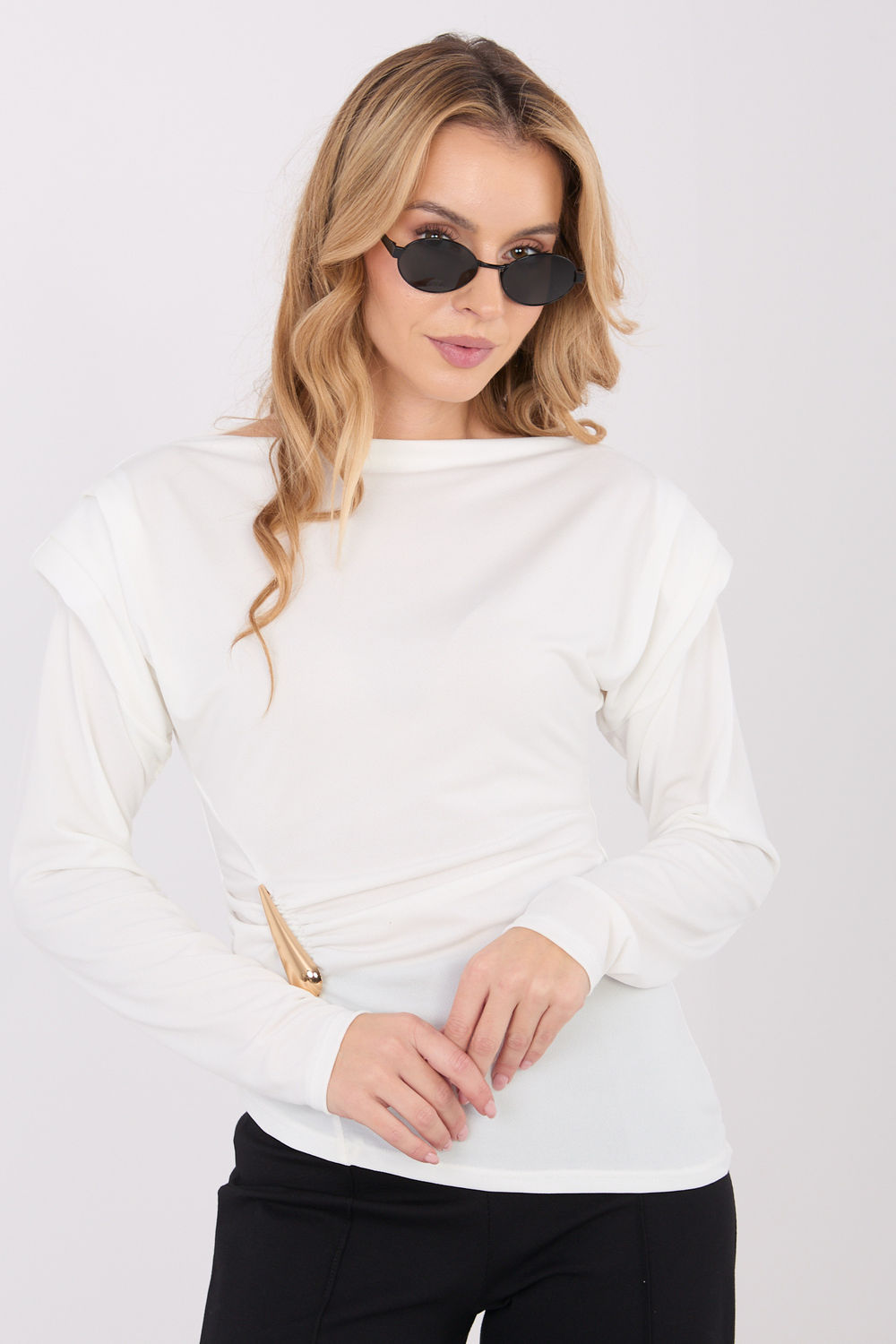 Italy Moda Ecru Long Sleeve Blouse