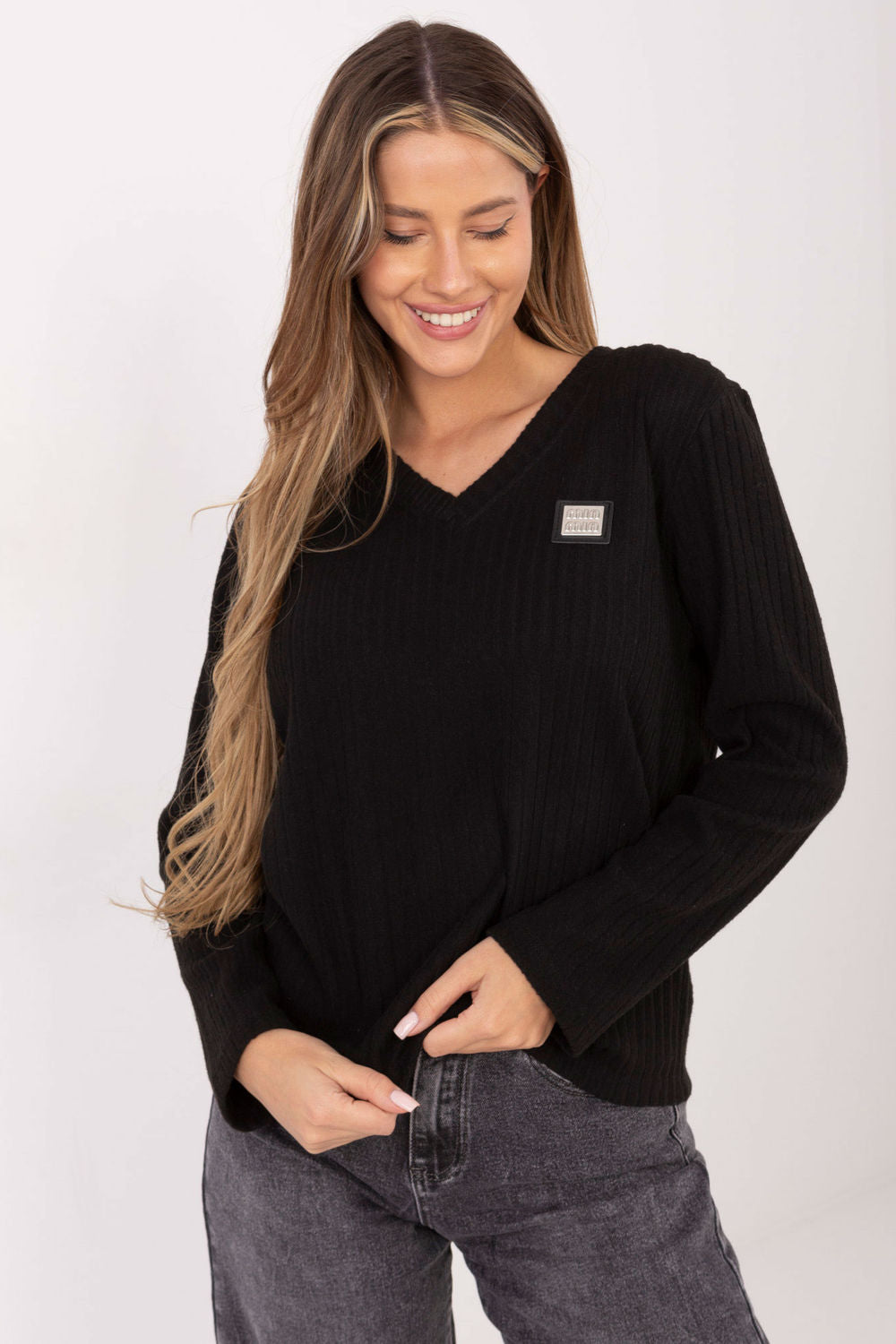 Relevance Black V-Neck Long Sleeve Jumper