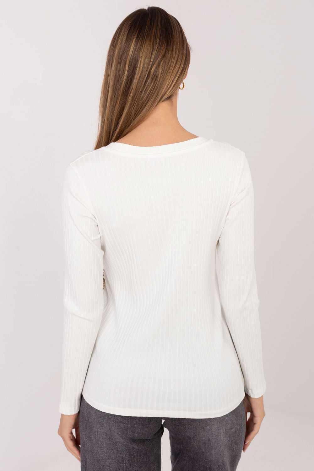 Rue Paris Ecru V-Neck Long Sleeve Blouse - view 3