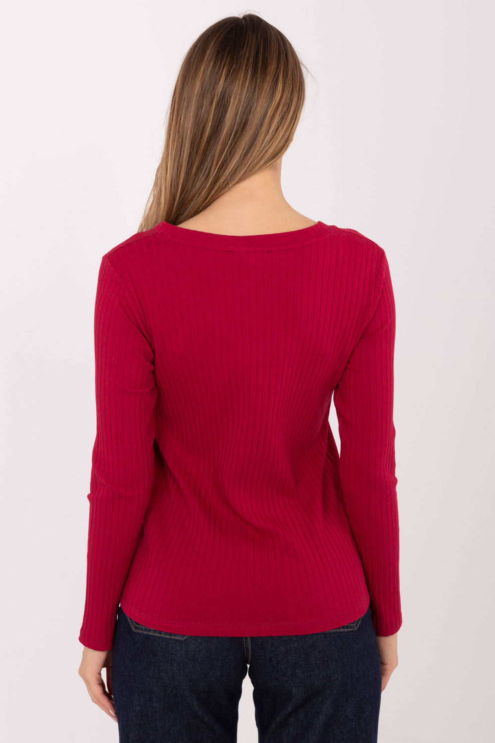 Rue Paris Burgundy V-Neck Long Sleeve Blouse - view 3