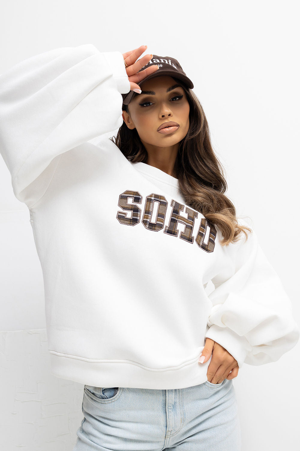 Rue Paris Ecru Puff Sleeve Cotton Sweatshirt with Slit