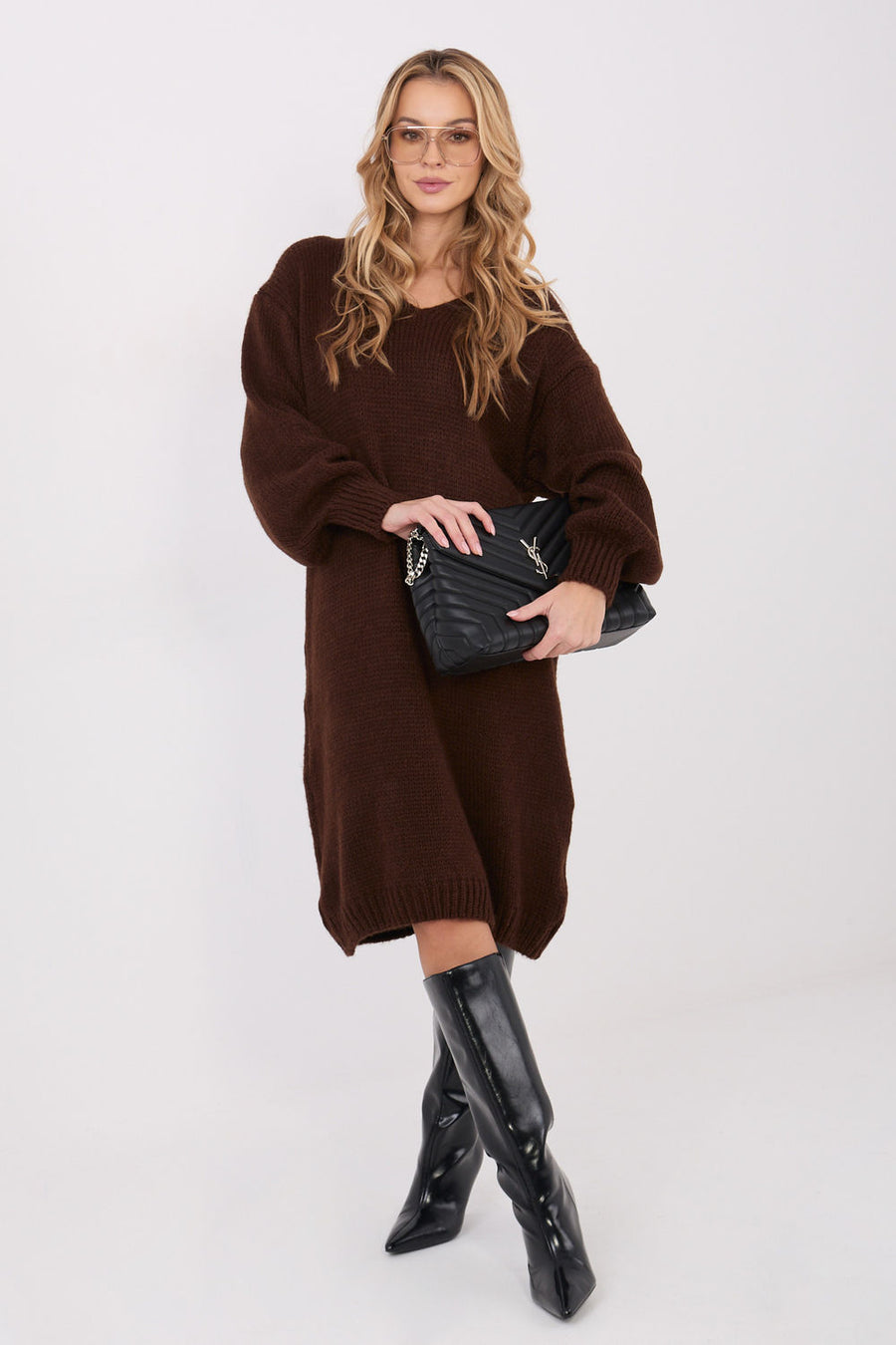 Factory Price Dark Brown Midi Oversized Dress