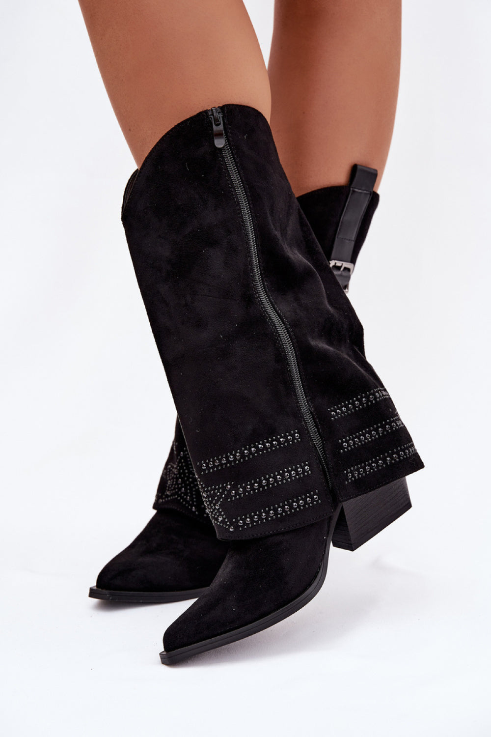 Step In Style Camilora Black Faux Suede Heeled Ankle Boots - view 3