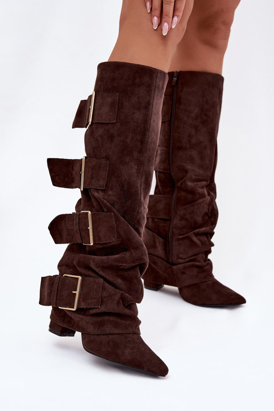 Step In Style Isavelle Chocolate Faux Suede Heeled Ankle Boots
