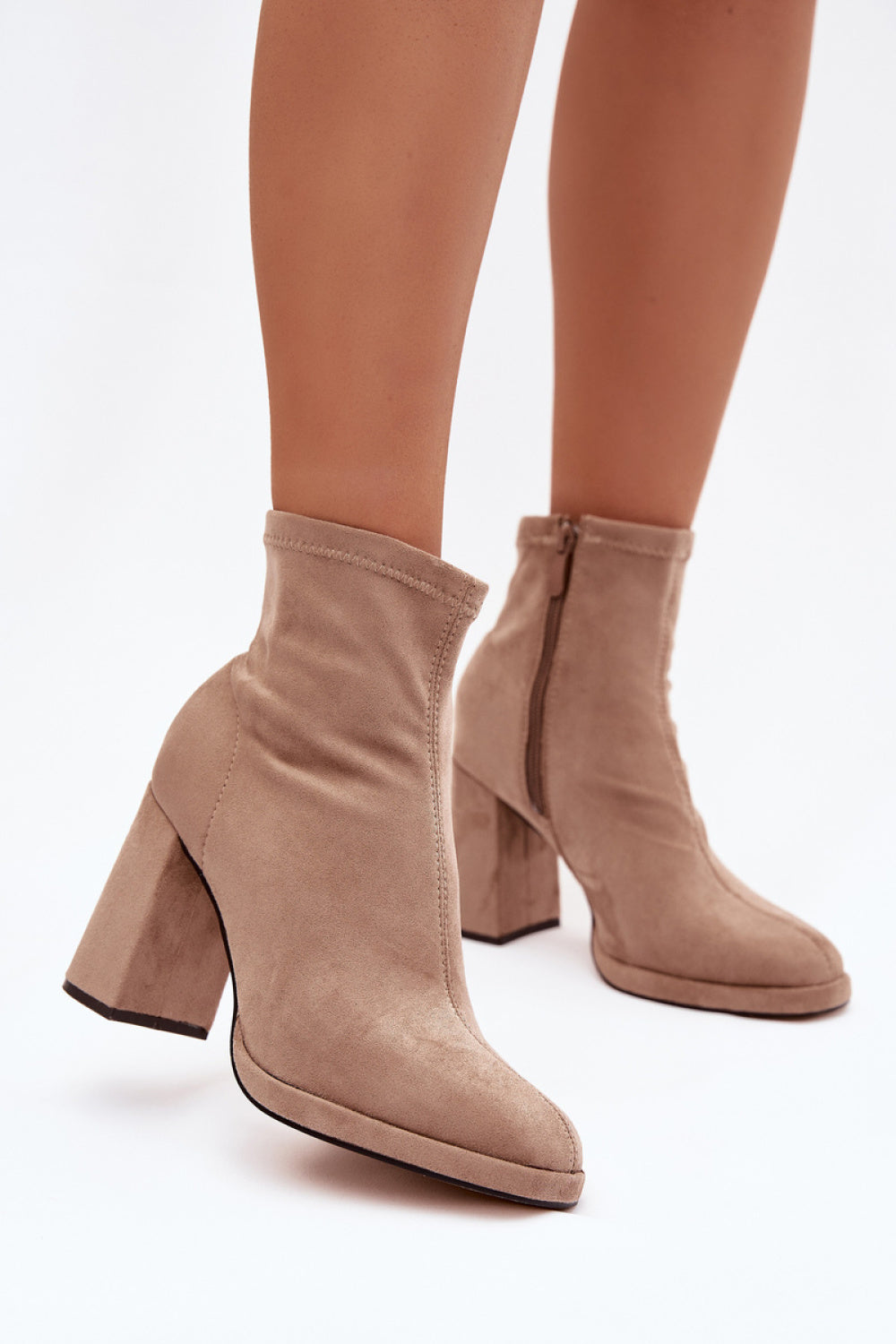 Step In Style Karvella Beige Faux Suede Block Heel Heeled Ankle Boots