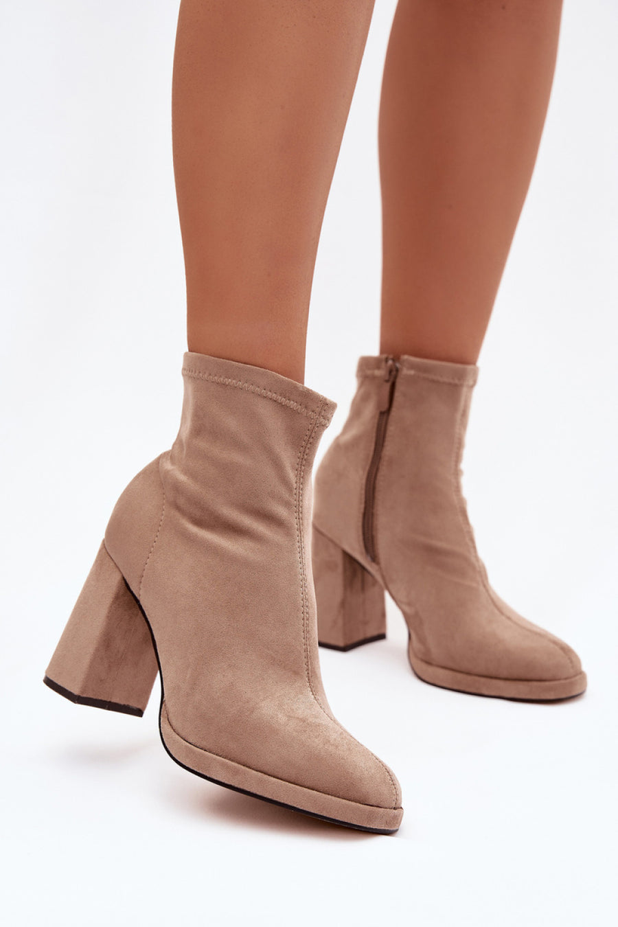 Step In Style Karvella Beige Faux Suede Block Heel Heeled Ankle Boots