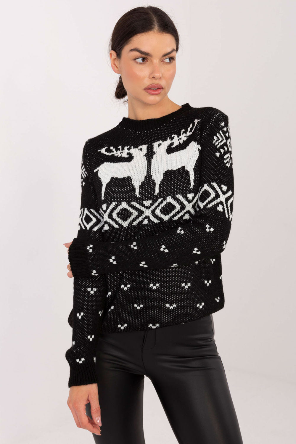 Italy Moda Black Round Neck Printed Long Sleeve Jumper
