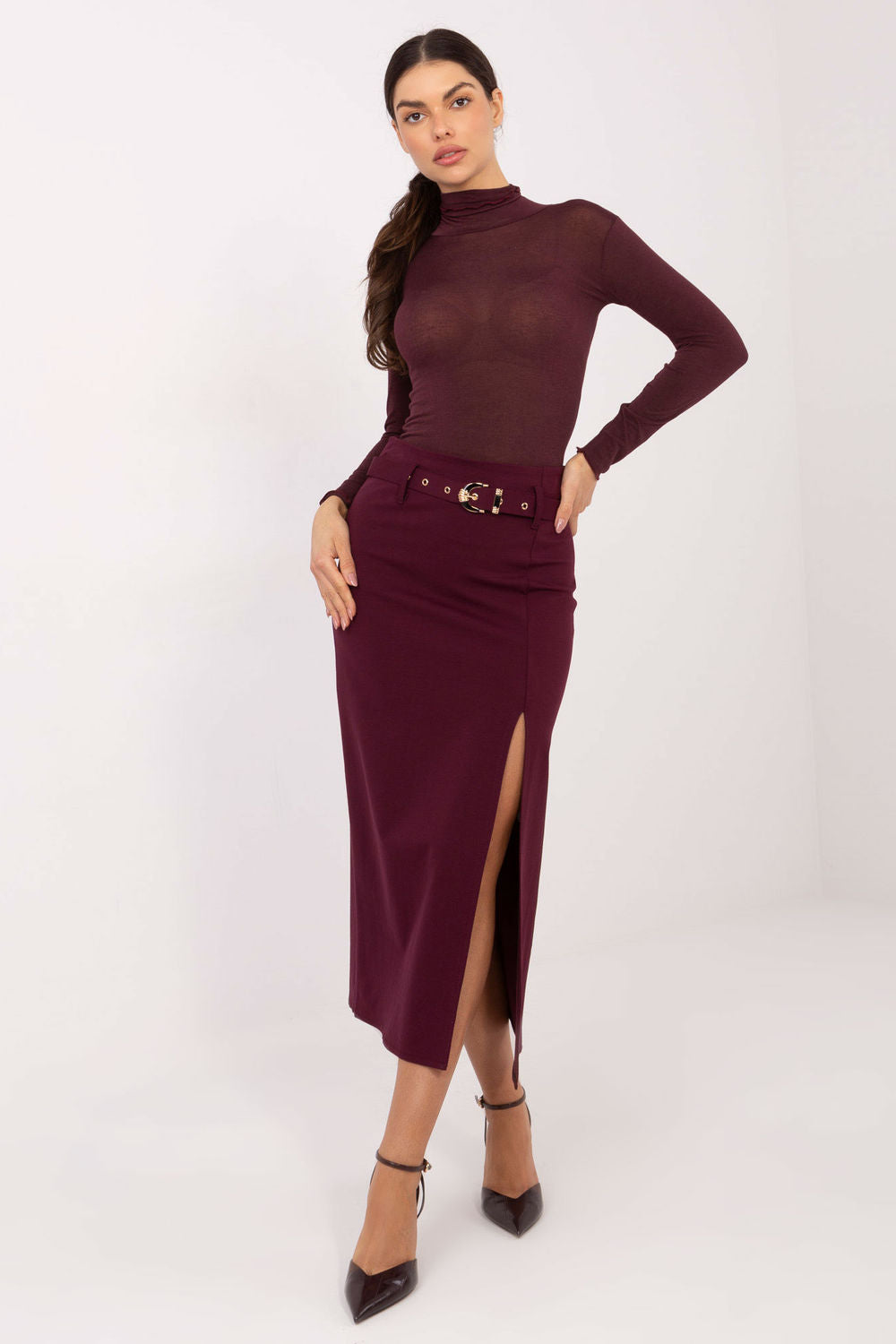 Italy Moda Burgundy Bodycon Long Sleeve Blouse - view 2