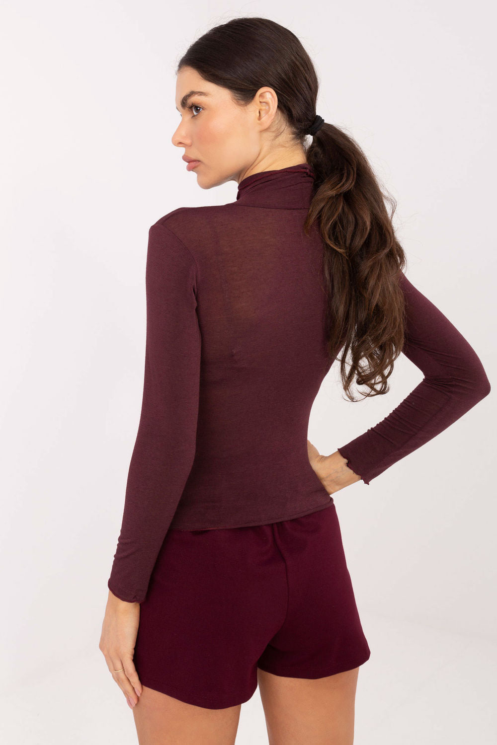 Italy Moda Burgundy Bodycon Long Sleeve Blouse - view 3