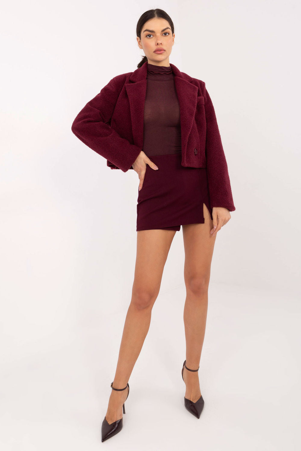 Italy Moda Burgundy Bodycon Long Sleeve Blouse - view 4