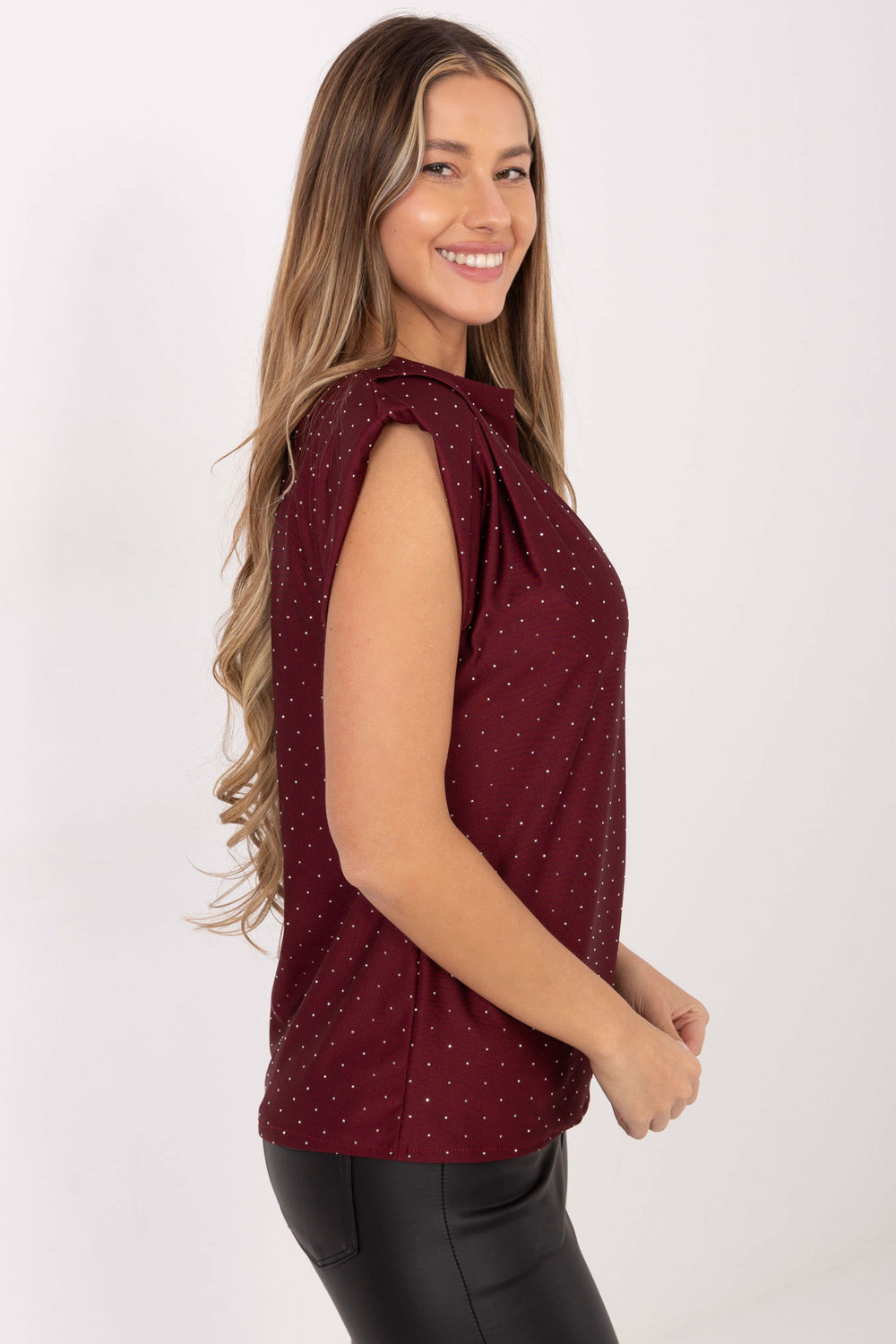 Italy Moda Burgundy Sleeveless Blouse - view 2