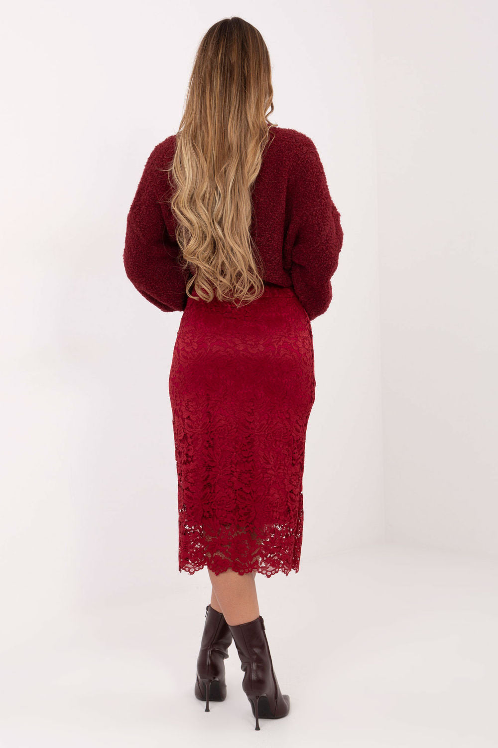 Italy Moda Burgundy Lace Midi Skirt - view 3