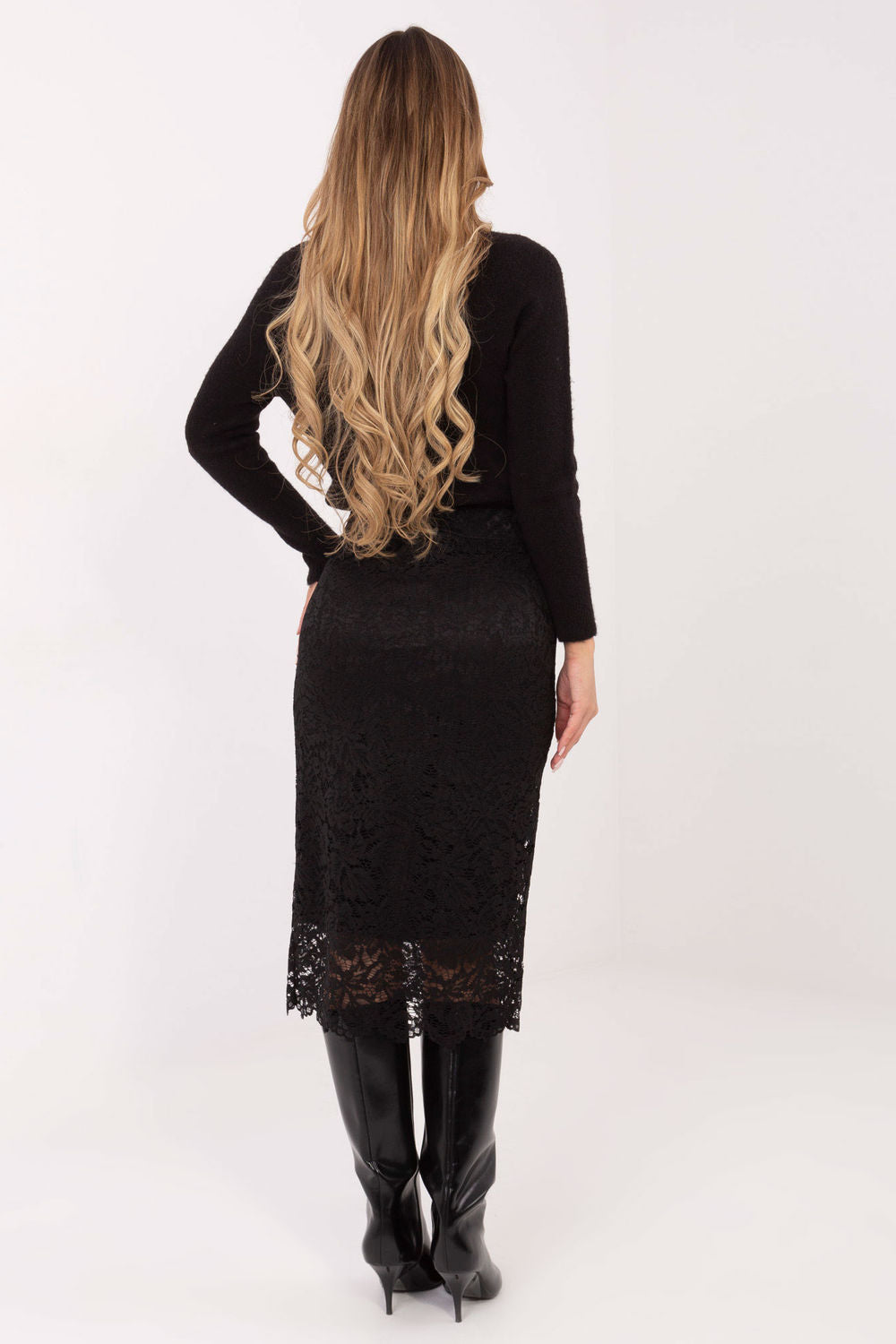 Italy Moda Black Lace Midi Skirt - view 3