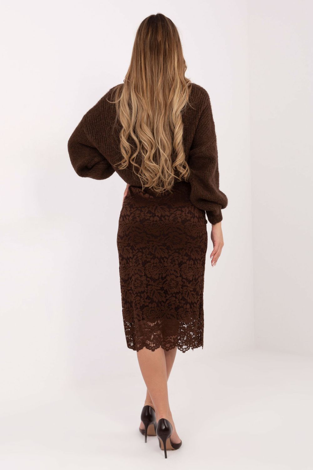 Italy Moda Brown Lace Midi Skirt - view 4